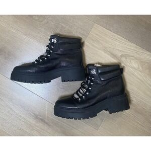 Marc Fisher Nairy Ankle Boots Booties Lug Sole Lace Up Faux Shearling Women